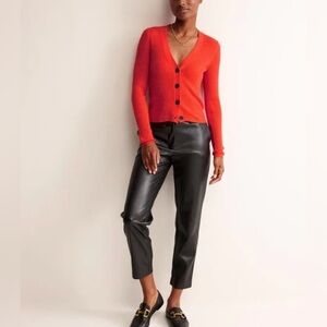 BODEN Ribbed Merino V Cardigan In Vermillion Red, XS,Preppy Trendy Modern Casual
